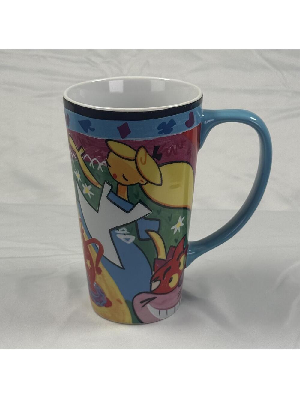 Disney Store Alice in Wonderland Tall Latte Mug Cheshire Cat White Rabbit 6"